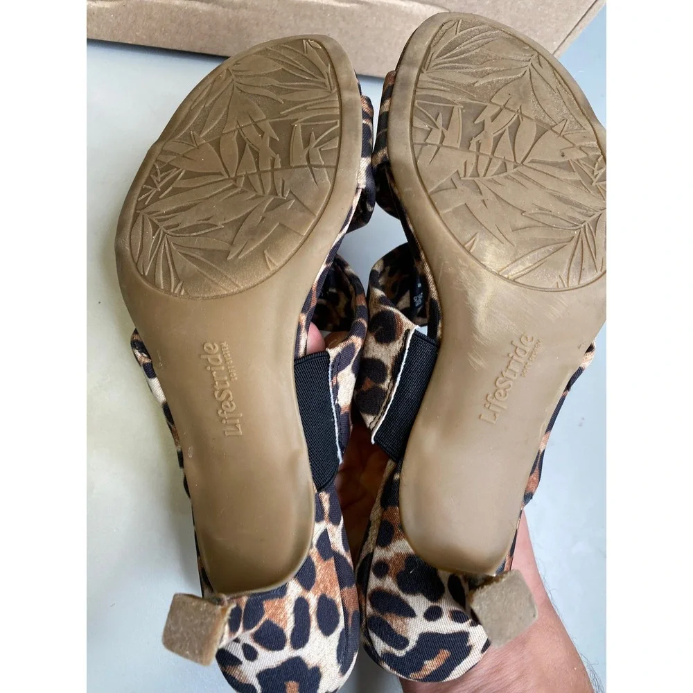 LifeStride Nori Womens Leopard Print Kitten Heel Sandals Mules Size 9M Brown